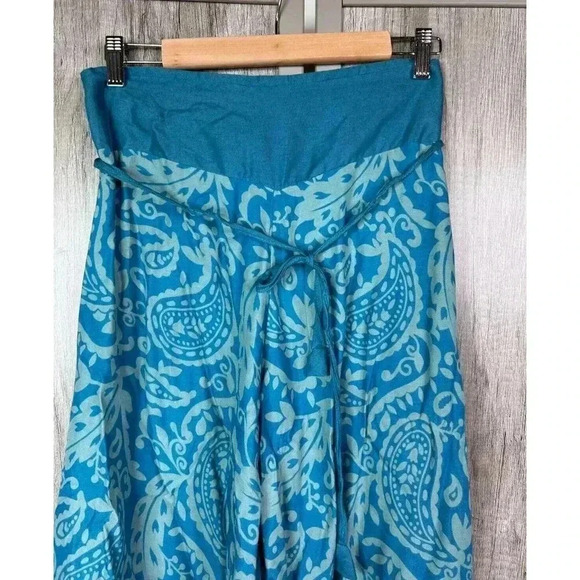 Purple Moon Pants Womens Small Paisley Print Blue Wide Leg High Rise Tulip Hem - Picture 3 of 8